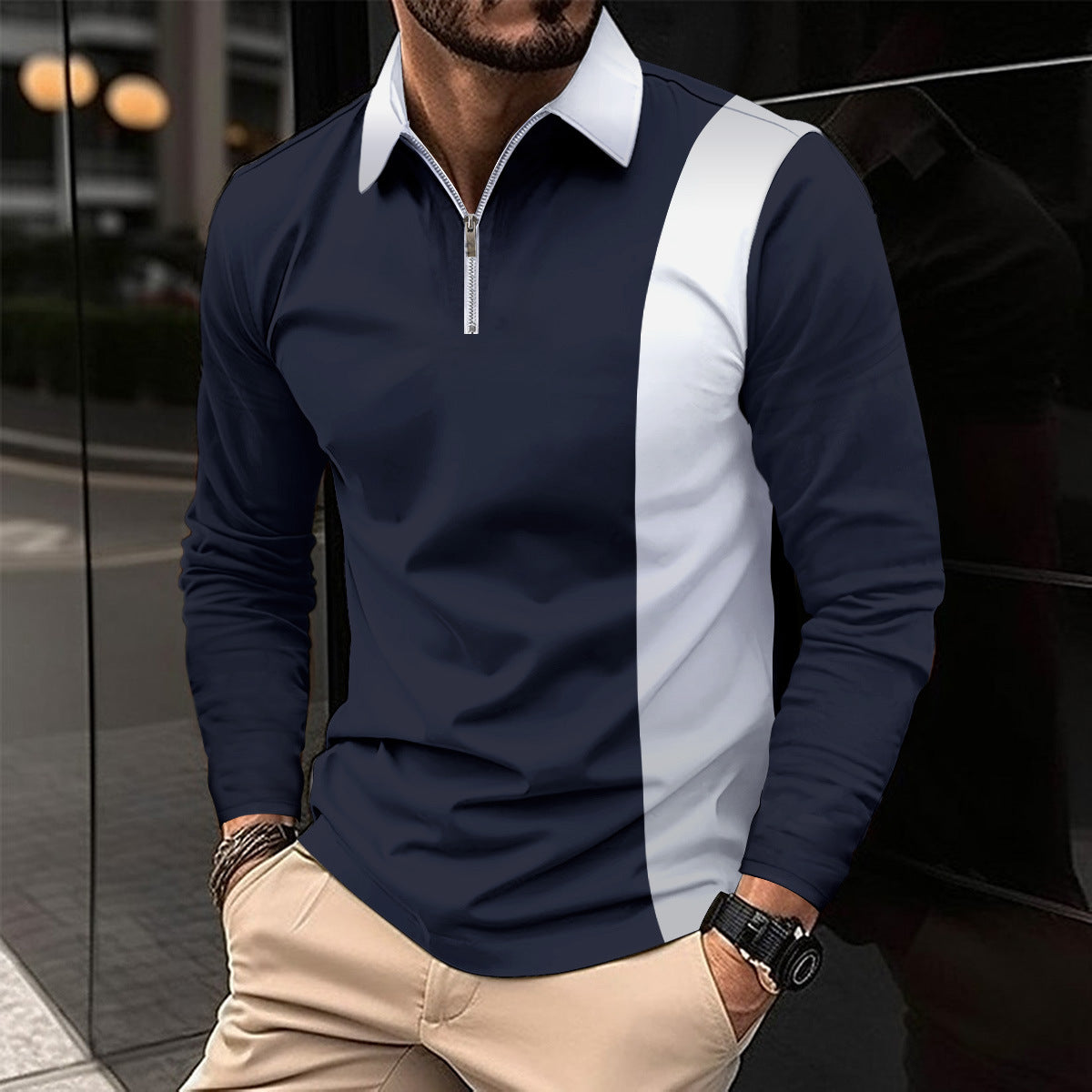 Men's sporty long-sleeve shirt with modern zipper and stylish color contrast Skorter