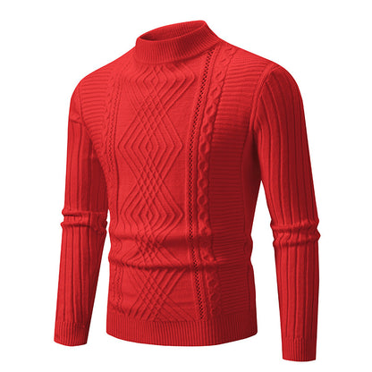 Men's turtleneck sweater made of high-quality cotton with structured cable pattern Skorter