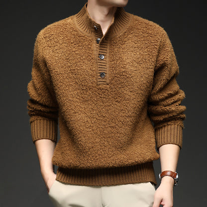 Men's sweater with textured surface and practical button closure Skorter