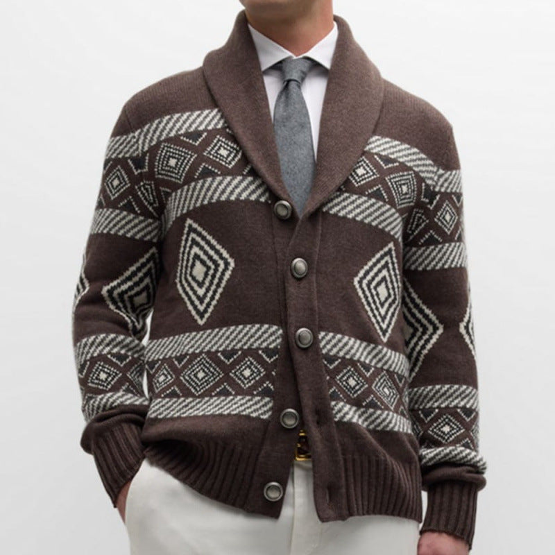 Men's cardigan with modern graphic pattern and classic collar Skorter