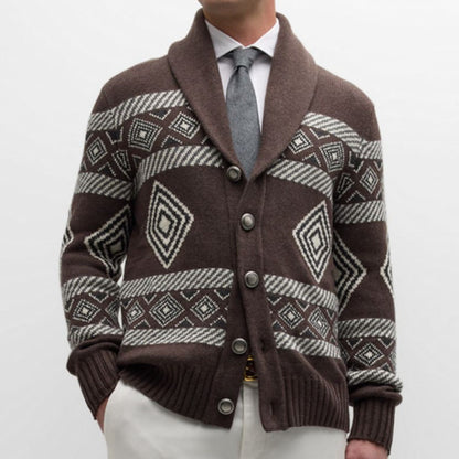 Men's cardigan with modern graphic pattern and classic collar Skorter