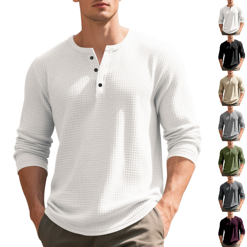 Men's Long Sleeve Shirt with Press Buttons and Textured Design Skorter