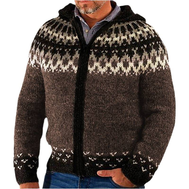 Men's cardigan with traditional Norwegian pattern and practical zipper Skorter