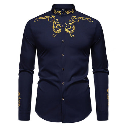 Men's Long Sleeve Shirt with Elegant Embroidery Design Skorter