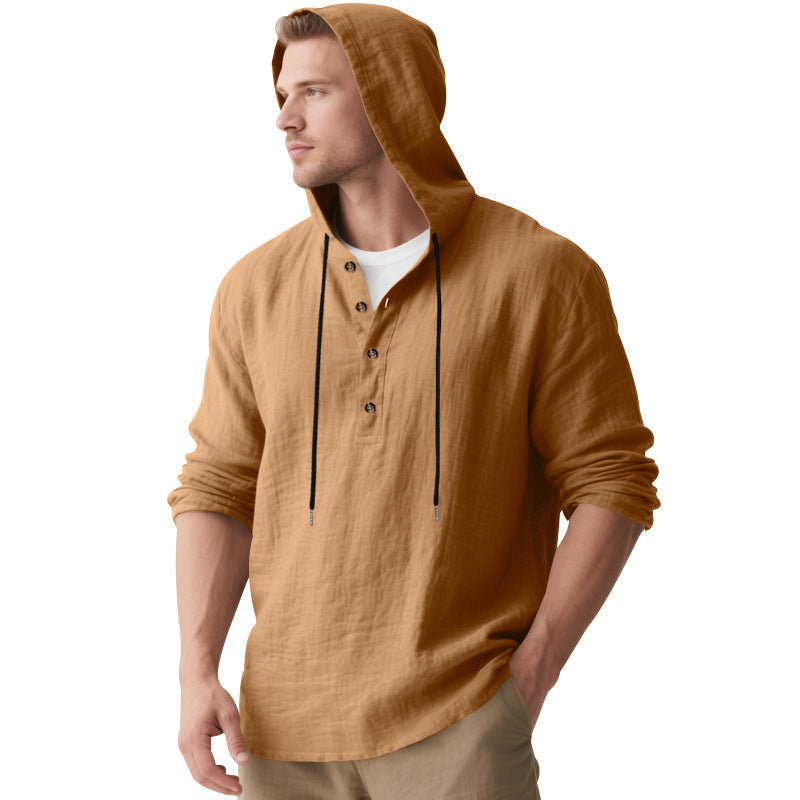 Men's casual hoodie shirt with button placket and breathable cotton blend Skorter