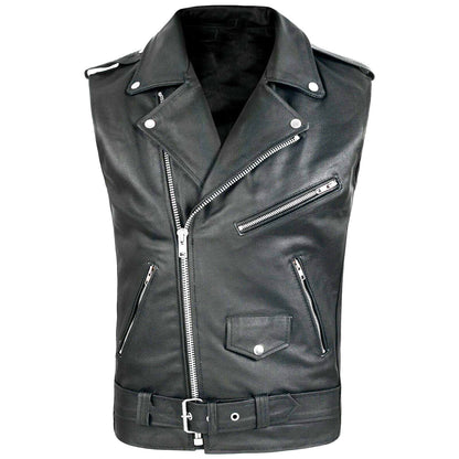 Men's stylish sleeveless biker jacket made of high-quality leather Skorter