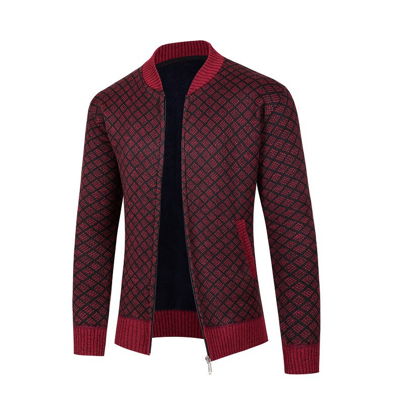 Men's cardigan with modern diamond pattern and zipper Skorter