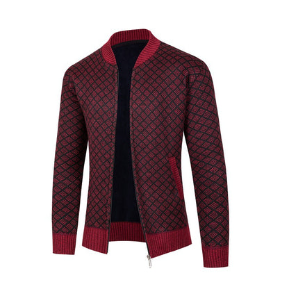 Men's cardigan with modern diamond pattern and zipper Skorter