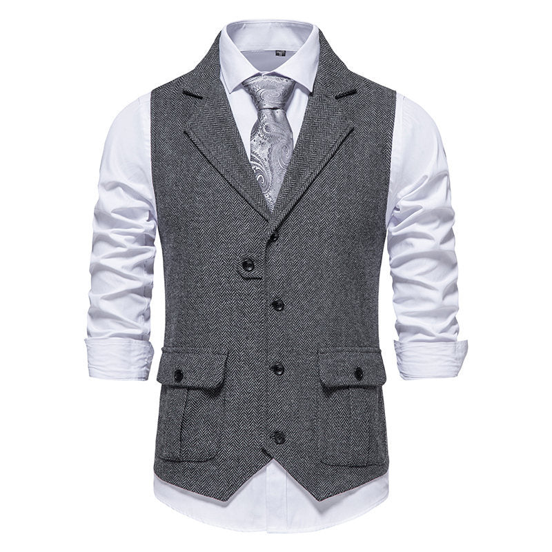 Men's suit vest in modern herringbone design with practical pockets Skorter