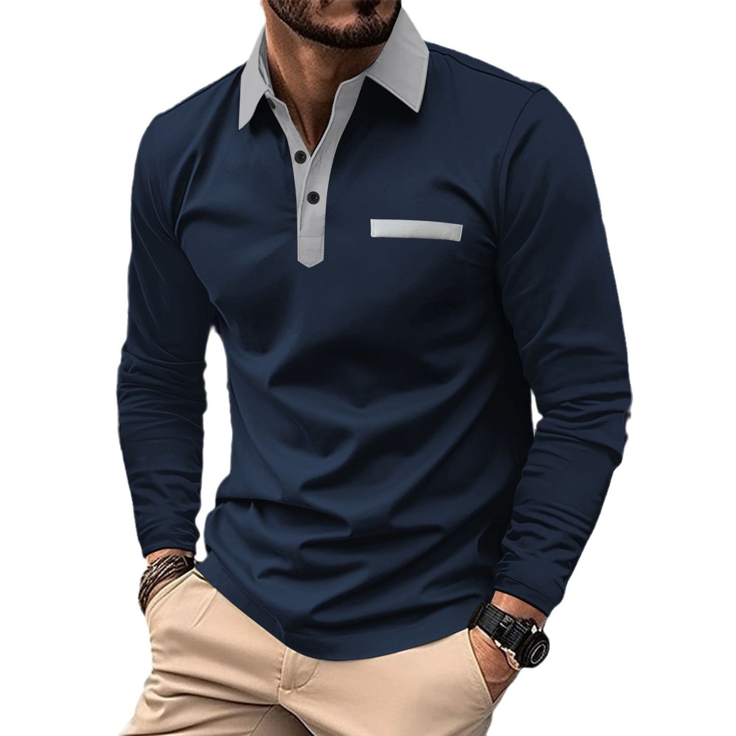 Men's Sporty Long Sleeve Shirt with Contrast Details Skorter