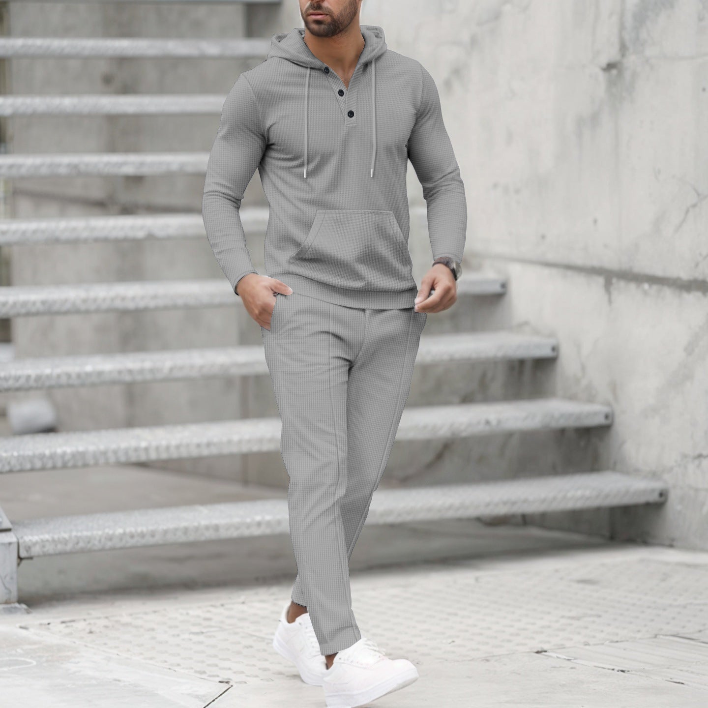 Men's stylish leisure hooded set with practical pockets Skorter