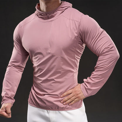 Herrskjorta med lång ärm och huva, andningsbar, kortärmad