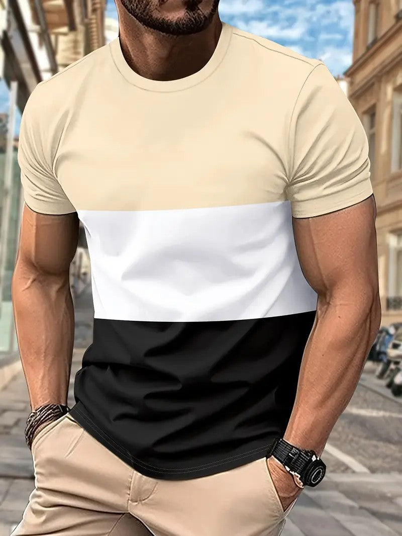 Men's T-shirt with modern color block design and round neckline Skorter