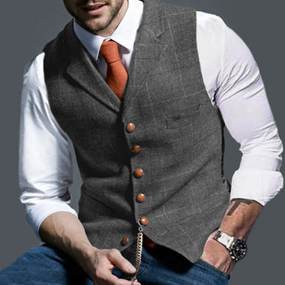 Men's vest made of high-quality linen fabric with individual wooden buttons Skorter