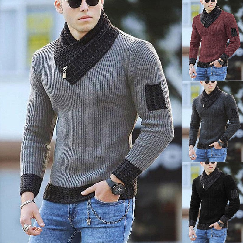 Men's sweater with modern asymmetric collar and textured design Skorter