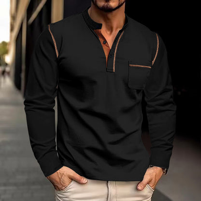 Men's casual long-sleeve blouse with innovative button closure and trendy fabric mix Skorter