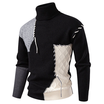 Men's turtleneck sweater with geometric cable pattern and contrasting accents Skorter