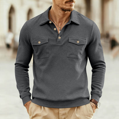 Men's stylish long-sleeve shirt with practical chest pockets and modern Henley neckline Skorter