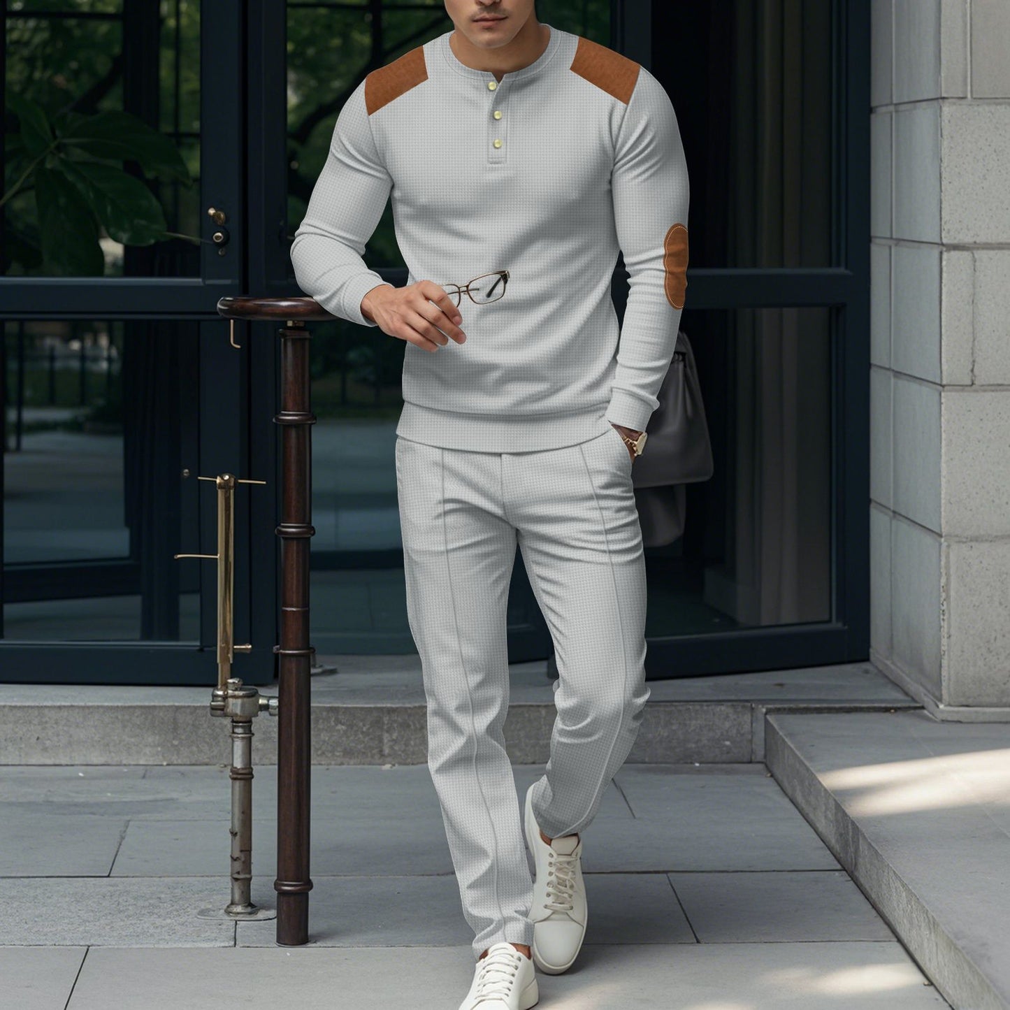 Men's stylish leisure set with practical buttons and leather applications Skorter