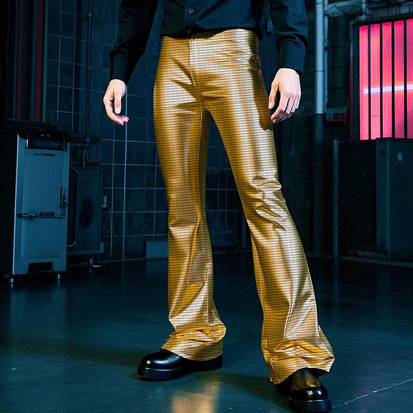 Men's shiny party pants with wide leg and mesh design Skorter
