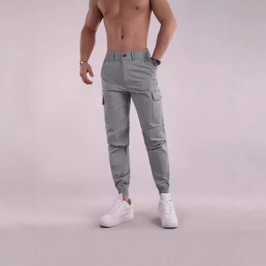 Herr cargobyxor med funktionella fickor och elastiskt midjeband Skorter