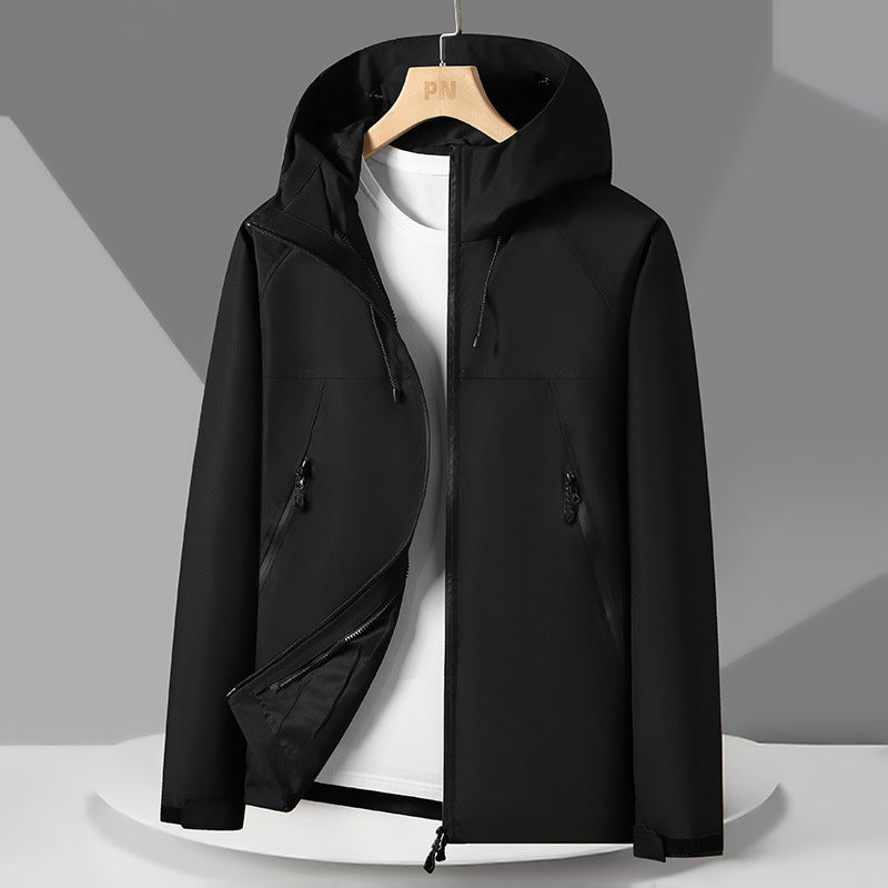 Andningsbar väderjacka med justerbar huva för män, skorter