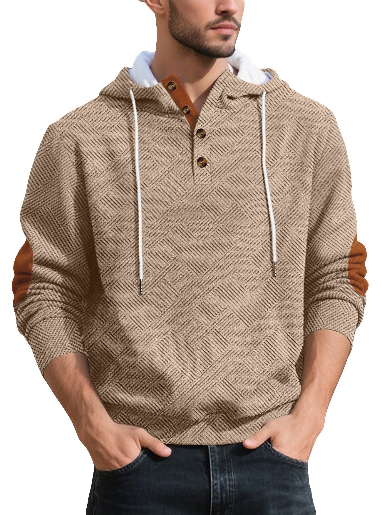 Men's stylish hoodie with textured material and fashionable accents Skorter