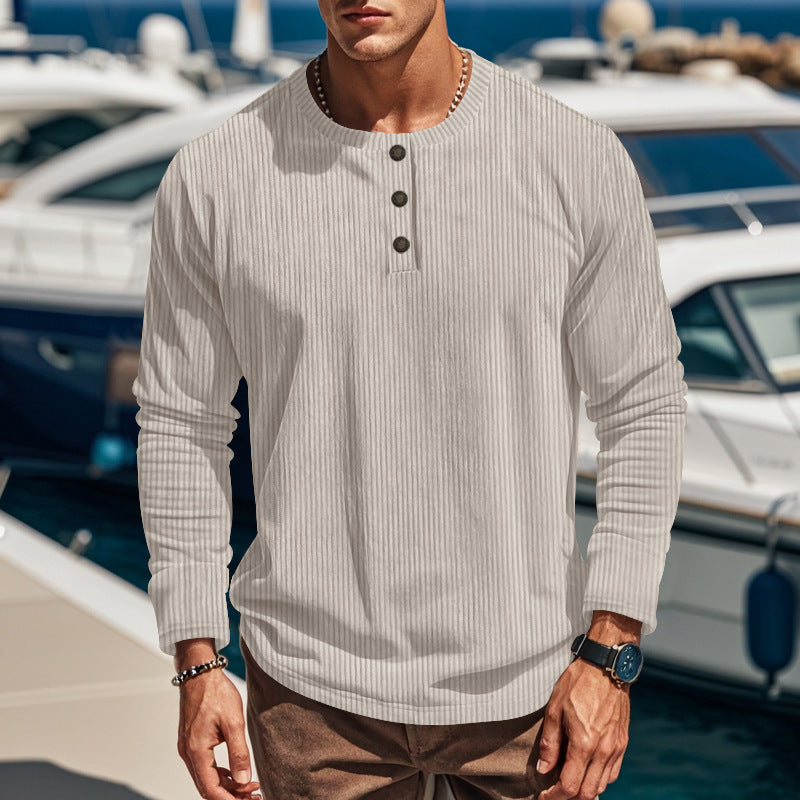 Men's long sleeve shirt with textured stand-up collar and practical button details Skorter