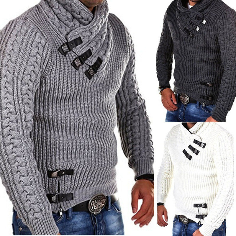 Men's stylish knitted sweater with asymmetric collar Skorter