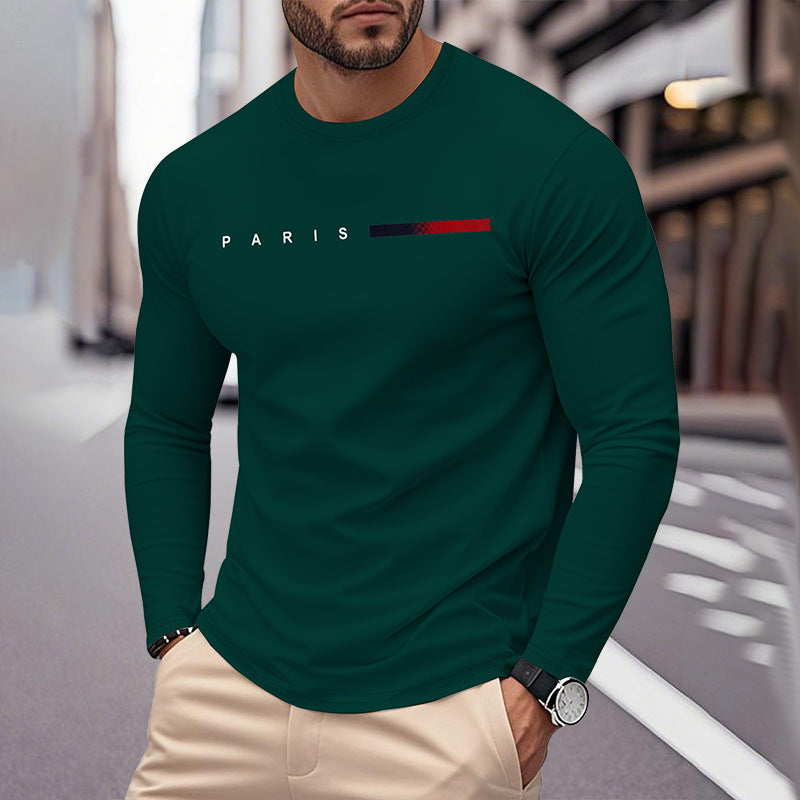 Men's Long Sleeve T-Shirt with Modern Paris Print and Elastic Hem Skorter