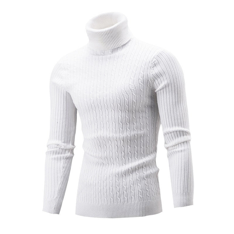 Men's Elegant Knit Sweater with Stand-Up Collar and Fine Cable Knit Pattern Skorter