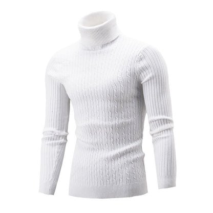 Men's Elegant Knit Sweater with Stand-Up Collar and Fine Cable Knit Pattern Skorter