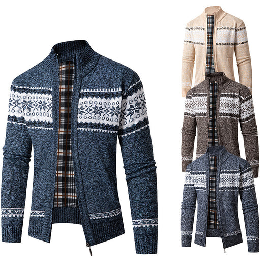 Herrkardigan med hög krage och modern dragkedja Skorter