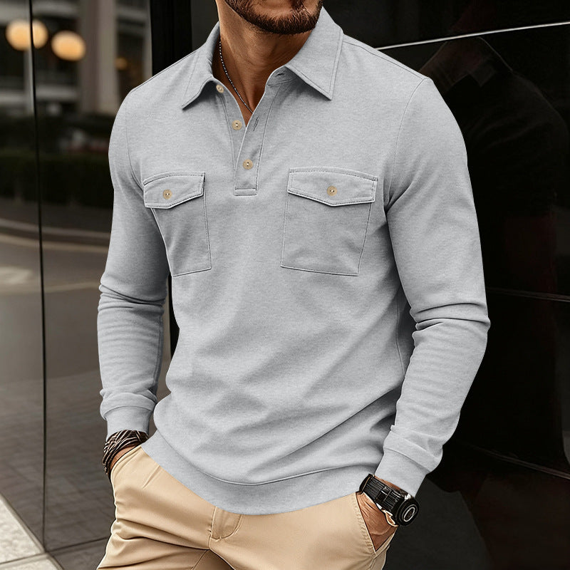 Men's stylish long-sleeve shirt with practical chest pockets and modern Henley neckline Skorter