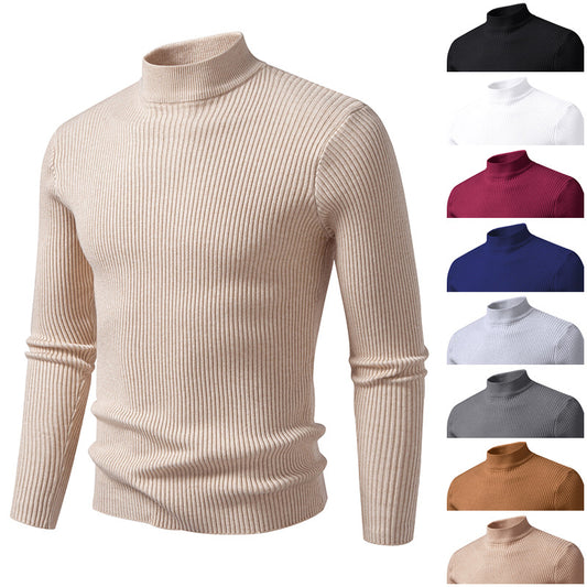 Men's turtleneck sweater made of high-quality stretch wool with ribbed texture Skorter