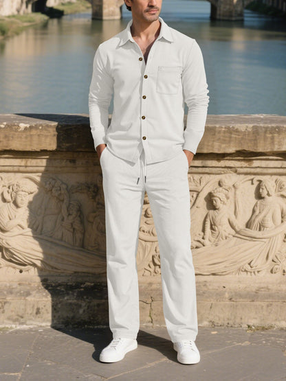 Men's stylish leisure suit set with comfortable cut and elegant button placket Skorter