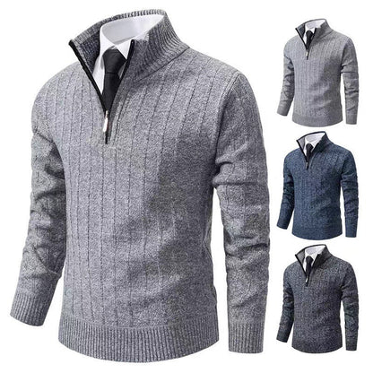 Men's stylish knitted sweater with zipper and high collar Skorter