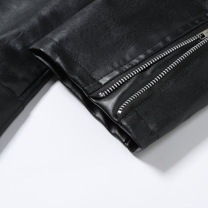 Herr bikerjacka i skinn med asymmetrisk dragkedja och praktiska fickor Skorter