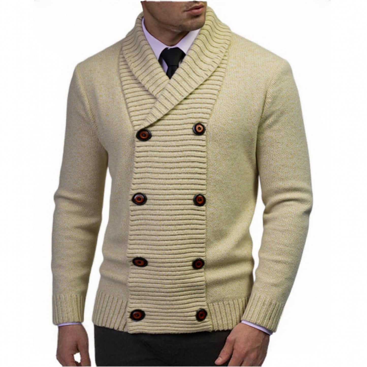Men's stylish knitted sweater with double button closure and textured design Skorter