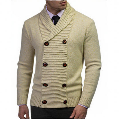 Men's stylish knitted sweater with double button closure and textured design Skorter