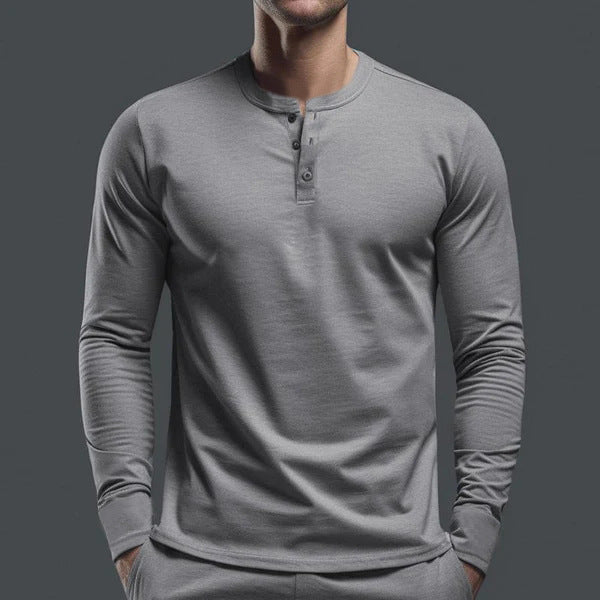 Men's Long Sleeve Shirt with Button Placket made of Comfortable Cotton Blend Skorter