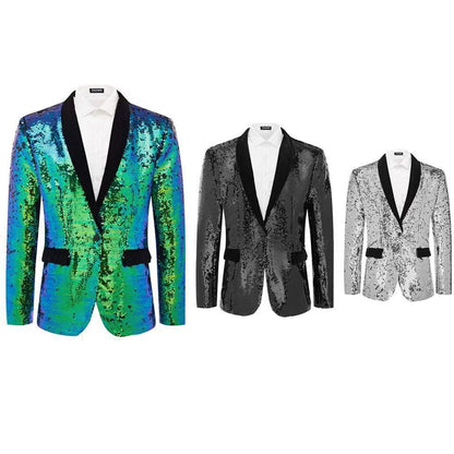 Men's tuxedo blazer with shiny sequins and elegant satin collar Skorter