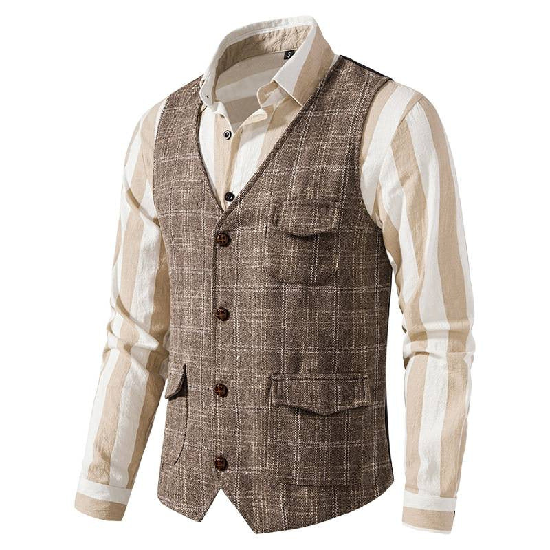 Men's waistcoat with check pattern and practical pockets Skorter