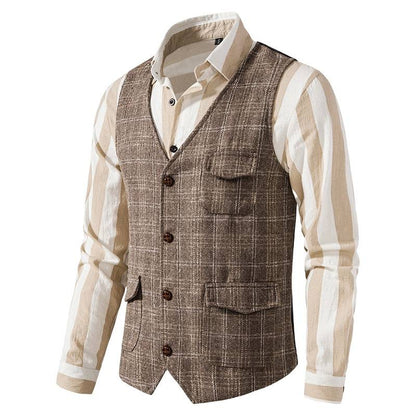 Men's waistcoat with check pattern and practical pockets Skorter