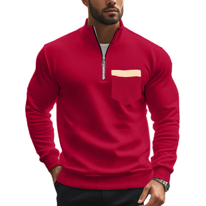 Men's sporty pullover with half zipper and contrast chest pocket Skorter