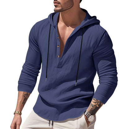 Men's stylish hooded shirt with button placket and casual fit Skorter