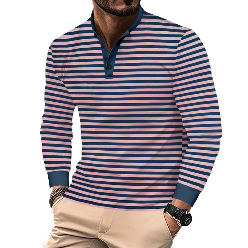 Men's long-sleeve shirt in an elegant striped look with a fashionable stand-up collar Skorter