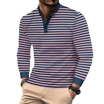 Men's long-sleeve shirt in an elegant striped look with a fashionable stand-up collar Skorter