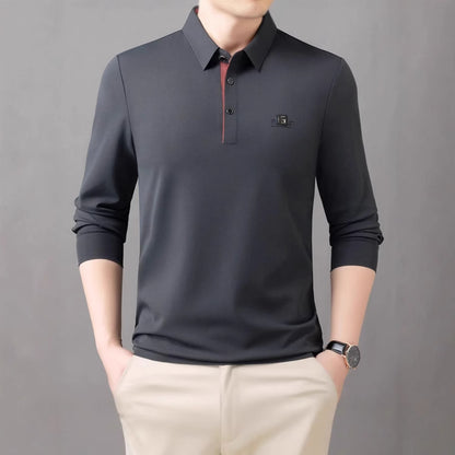 Herrpolo med lång ärm och modern krage, andningsbar