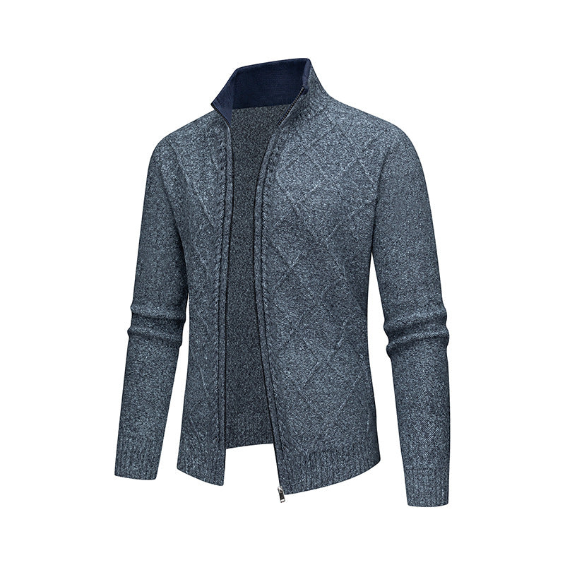 Men's Cardigan with Modern Cable Pattern and Zipper Skorter
